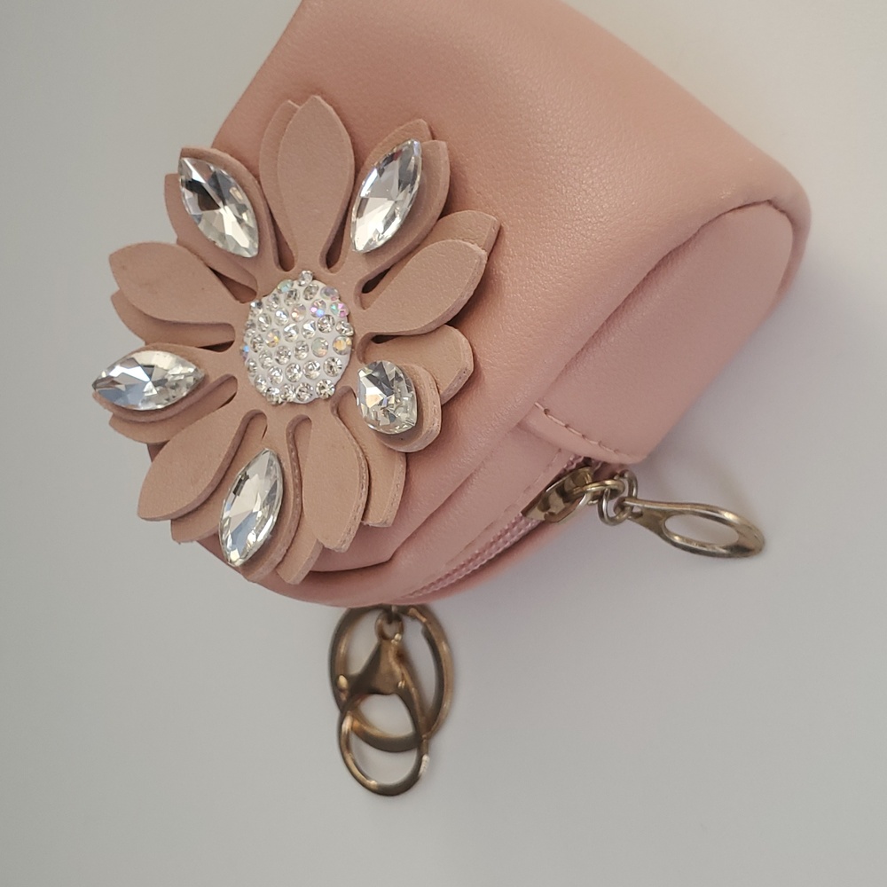 Pink Mini Backpack Keychain – Coin Purse Bag Charm w/ Rhinestone Flower - Picture 5 of 12